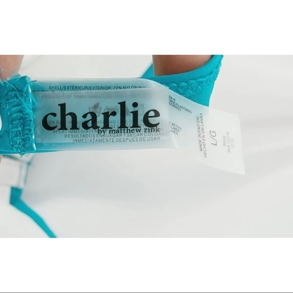 Charlie by Matthew Zink MZ Jerry Halter Bandeau Bikini 2pc Set Turquoise Sz L - Picture 6 of 9